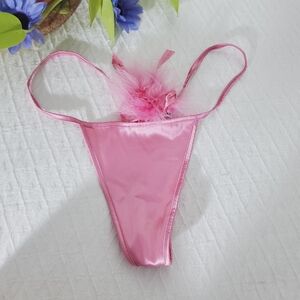 LA SENZA Special Edition Bunnybum Bubblegum Pink Satin Pompom Thong